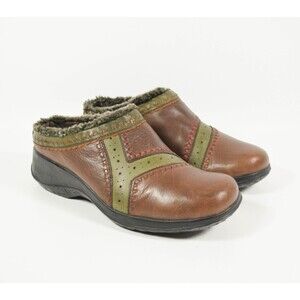 Clarks Artisan 74234 Brown Leather Fleece Lined Slip On Clogs Shoes Sz 6M